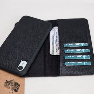 iPhone XR Black Detachable Wallet Case, Genuine Leather Case for iPhone XR, Free Shipping image 5