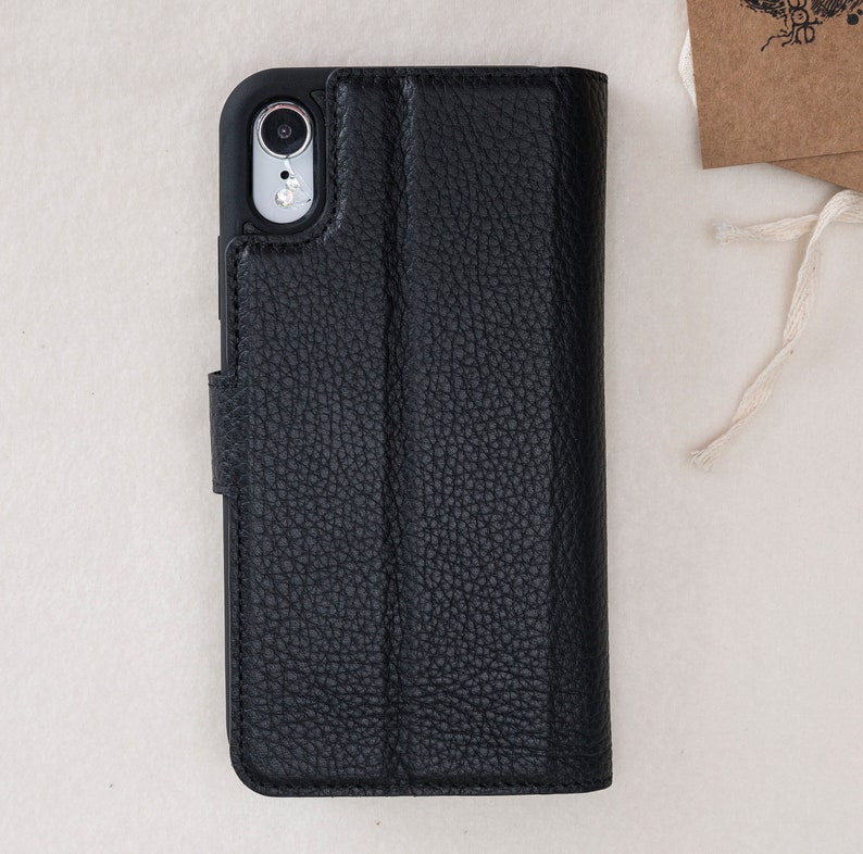 iPhone XR Black Detachable Wallet Case, Genuine Leather Case for iPhone XR, Free Shipping image 3