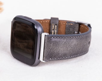 Burnished Gray Leather Fitbit Watch Band for Versa 1-4, Lite & Sense / Sense 2