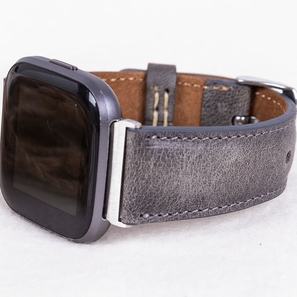 Fitbit-horlogeband van gepolijst grijs leer voor Versa 1-4, Lite & Sense / Sense 2
