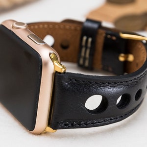 Black Holo Rally Leather Apple watch strap 38mm 42mm 40mm 44mm for Apple watch 1-10 & Ultra, Free Shipping