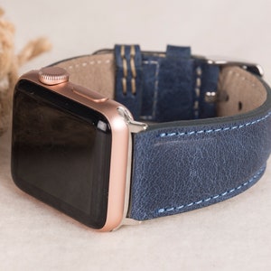 Antic Blue Leather Apple watch strap for Apple Watch 1-10, Ultra, Free Shipping