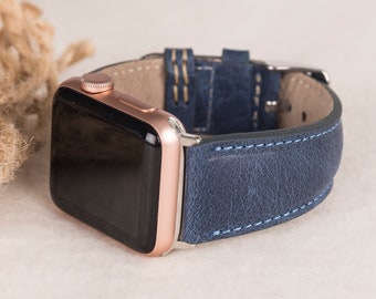 Antiekblauwe leren Apple Watch-band voor series 1-11, Ultra 1-3