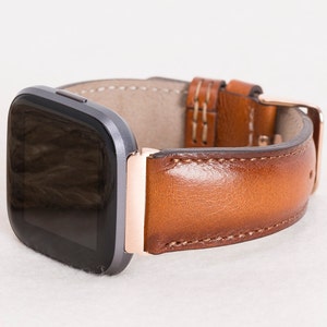 Burnished Tan Leather Saddle-Stitched Fitbit Watch Strap Versa 1-4, Lite & Sense/Sense 2 | Fitbit Watch Strap