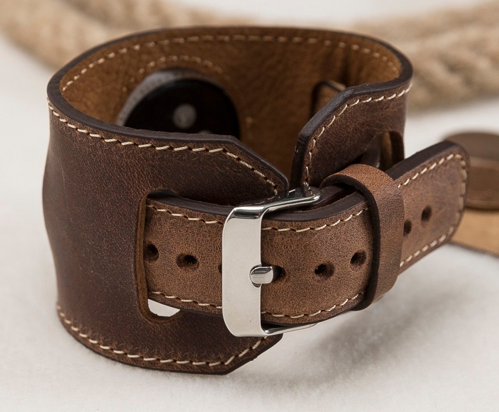 Antic Brown Apple Watch Cuff, Full Grain Leather Cuff 49mm 45mm 41mm ...