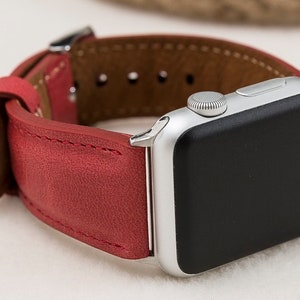 Red Apple watch strap, Genuine Leather Band for Apple Watch 1-10, Ultra, Free Shipping