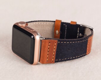 Zwart denimleren Apple Watch-sportbandje