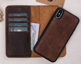 Iphone X-XS Brown Detachable Wallet Case, Leather Case for iPhone X-XS, Free Shipping