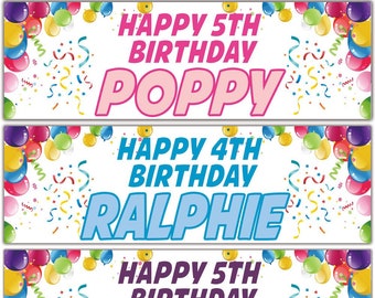 2 personalised birthday banner Balloon children adults party poster decoration