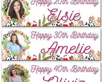 2 personalised birthday banner flower butterfly adults party poster decoration