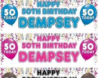 2 Personalised Birthday banner Photo Balloon Adult Children Party Poster Deco