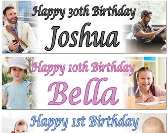 2 personalisierte Geburtstagsbanner mit Fotos für Kinder, Babys und Erwachsene – Partyposter, Dekoration, Feier, Ruhestand