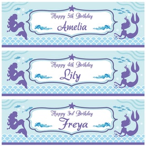 2 banner di compleanno personalizzato sirena bambini bambino ragazza festa poster decorazione