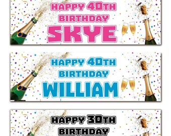 2 パーソナライズされた誕生日バナー シャンパン パーティー 18 歳 21 歳 30 歳 40 歳 50 歳 60 歳 70 歳