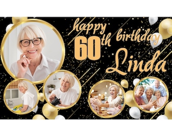 Personalisiertes Geburtstagsbanner Outdoor – Mit Foto, Name, Alter – Schwarz-Gold, 150x90 Cm