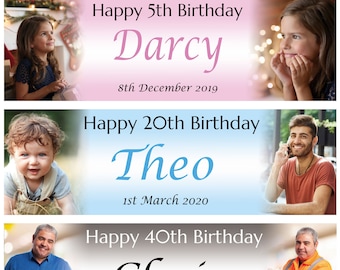 2 Personalised Birthday Banner Photo Children Baby Adults kids Party -1st 2nd 18th 21st 30th 40th 50th 60th 70th 80th birthday decorations