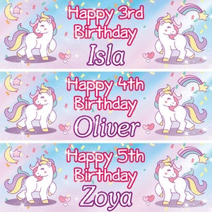 2 x birthday banner personalized Unicorn children nursery star rainbow kid party decoration poster -any name,age,occasion christening banner