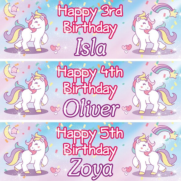 2 x birthday banner personalized Unicorn children nursery star rainbow kid party decoration poster -any name,age,occasion christening banner