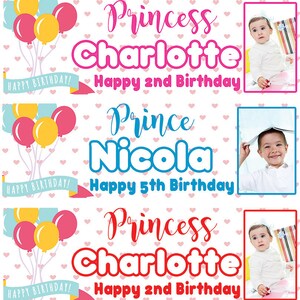 2 x birthday banner personalized Photo prince princess children nursery kid party poster decoration-any name,age,occasion christening banner