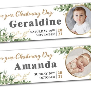 2 Personalised Christening Banner Baptism Naming Day Photo Baby Party Decoration baby shower 1st birthday baby party First Communion