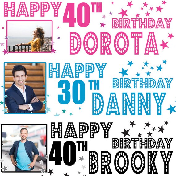2x Personalised Birthday Banners Photo Children Baby Adult Party Poster banner