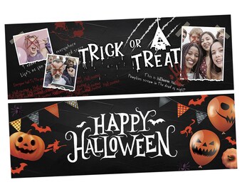 2 Halloween party banner poster decorations kids adults ghost pumpkin bat spider web rat celebration