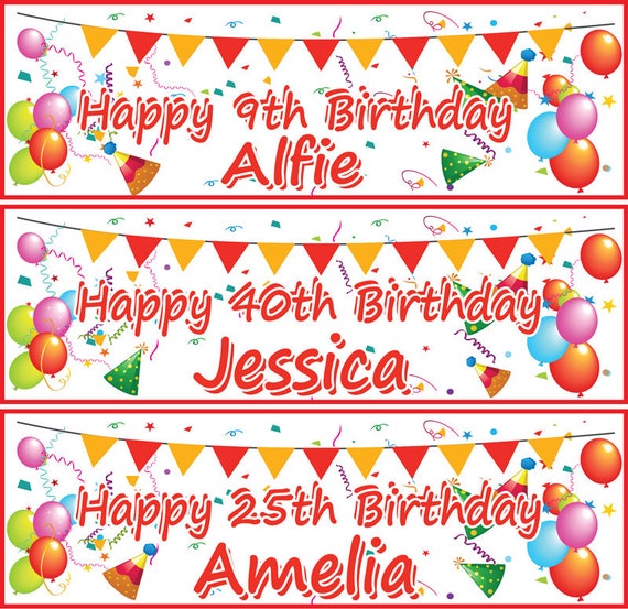 2 personalised birthday banner Balloon children adults party poster decoration