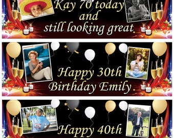 2 Personalised Birthday Banner Photo Adults Party Balloon Champaign Poster Deco