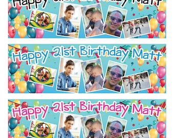 2 gepersonaliseerde verjaardagsbanner foto ballon slinger feestdecoratie poster 18e 21e 30e 40e 50e 60e 70e 80e verjaardag