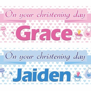 2 Personalised Birthday, Christening, Baptism, Naming Day, Baby Shower Banner