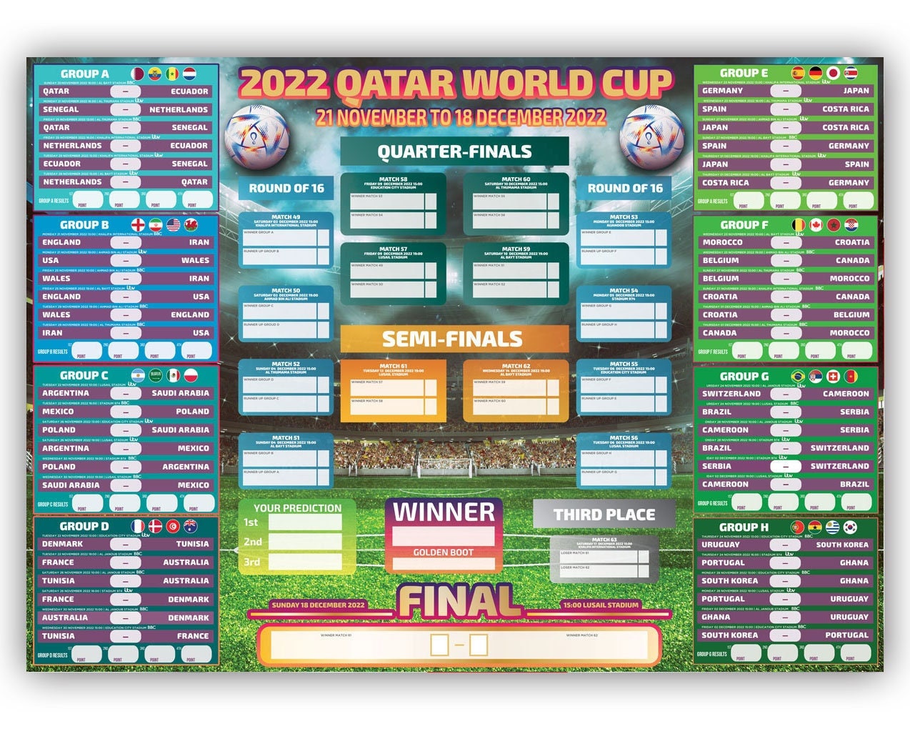 Qatar 2022 World Cup Schedule Football Calendar Wall Chart Poster Qatar 2022 World Cup Schedule Football Calendar Wall Chart Poster