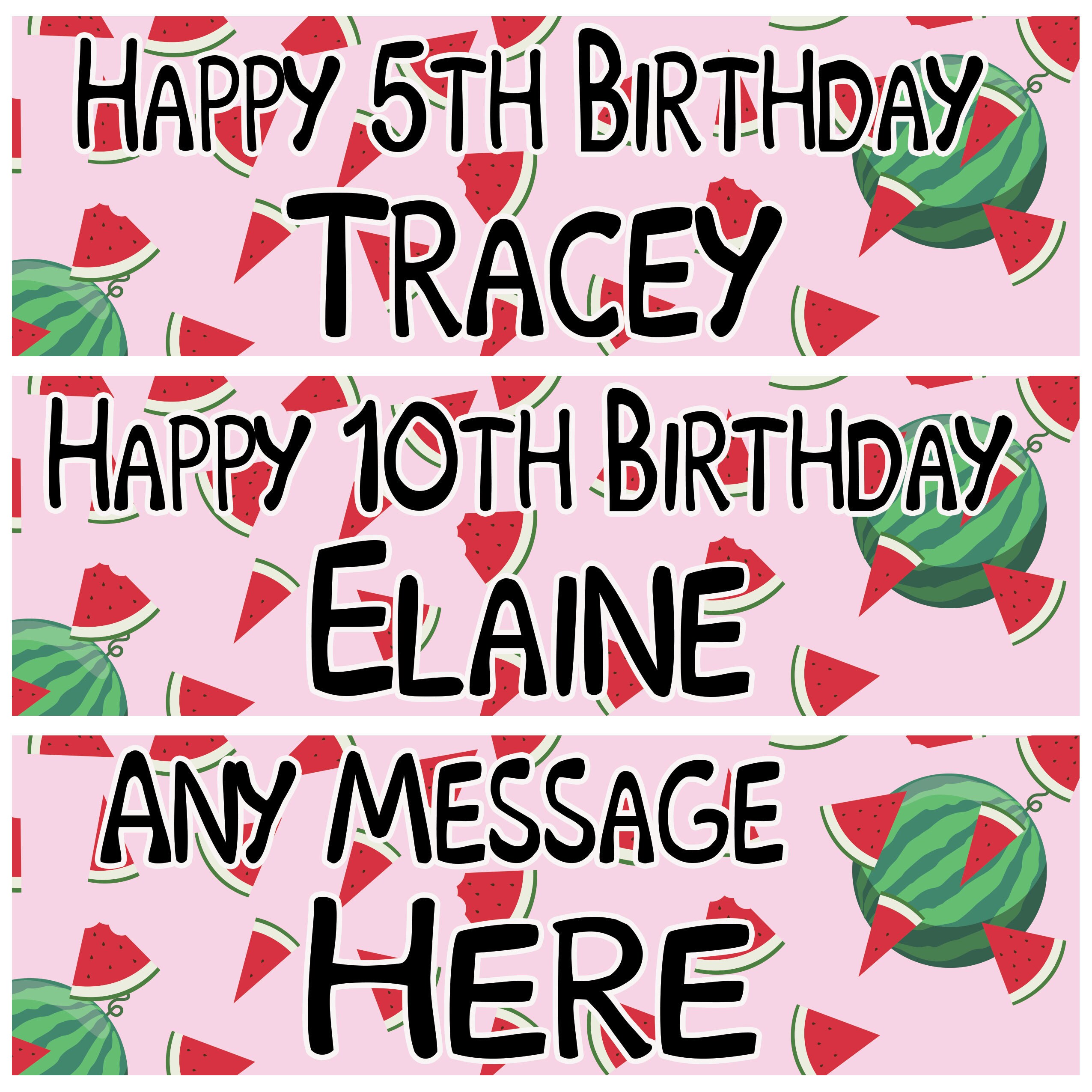 2 personalised birthday banner summer watermelon party celebration poster decoration 18th 21st 30th 40th 50th 60th 70th 80th birthday