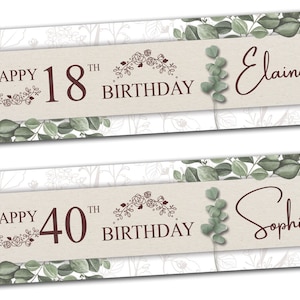 2 personalised birthday banner flower leaves adults girl party poster- 18th 21st 30th 40th 50th 60th 70th 80th birthday decoration