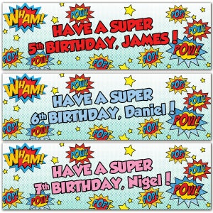 2 x birthday banner personalized children adults Superheroes Cartoon Comic  party poster decoration-any name,age,occasion  banner