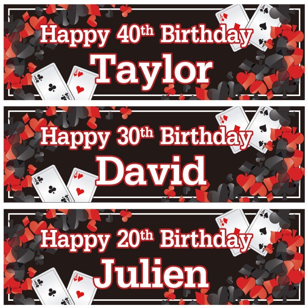 Personalized Casino Poker Birthday Banner – Playing Card Theme Party Decorations