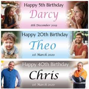 Banner di compleanno personalizzato Foto Bambini Neonati Adulti Bambini Decorazioni per feste 1° 2° 18° 21° 30° 40° 50° 60°