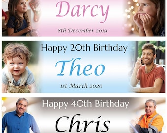 Personalised Birthday Banner Photo Children Baby Adults kids Party decorations 1st 2nd 18th 21st 30th 40th 50th 60th