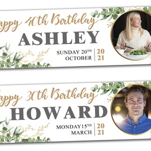 2 personalised birthday banner flower leaves adults girl boy party poster- 18th 21st 30th 40th 50th 60th 70th 80th birthday decoration