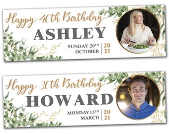 2 personalised birthday banner flower leaves adults girl boy party poster- 18th 21st 30th 40th 50th 60th 70th 80th birthday decoration