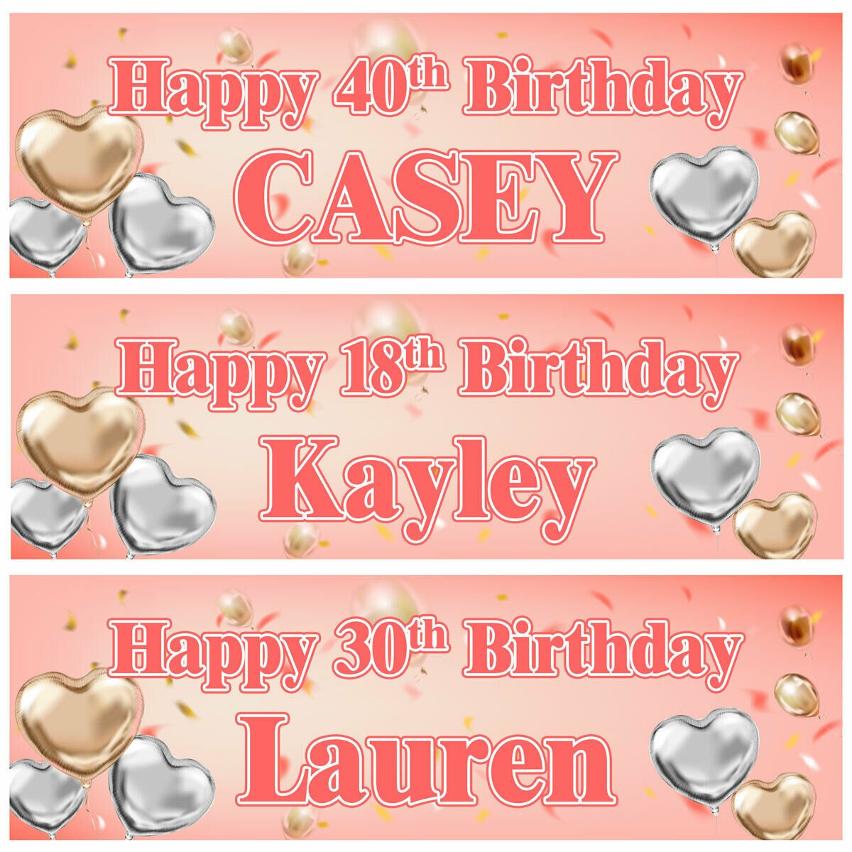 2 Personalisierte Geburtstagsbanner – Gold Rose Pink Mit Luftballons, Für Innen & Außen