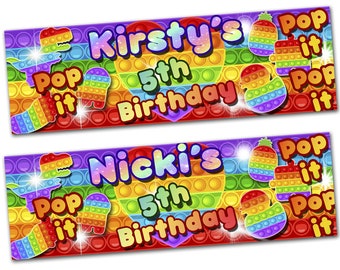 2 personalised birthday banner rainbow popper fidget kids children boy girl toy party decoration poster