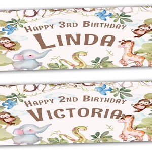 2 banner di compleanno personalizzato bambini bambini bambino animale giungla nuvole decorazione festa 1 ° compleanno ragazza celebrazione poster