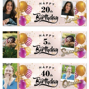 2 banner di compleanno personalizzato foto palloncino d'oro bambino ragazze adulti poster di festa