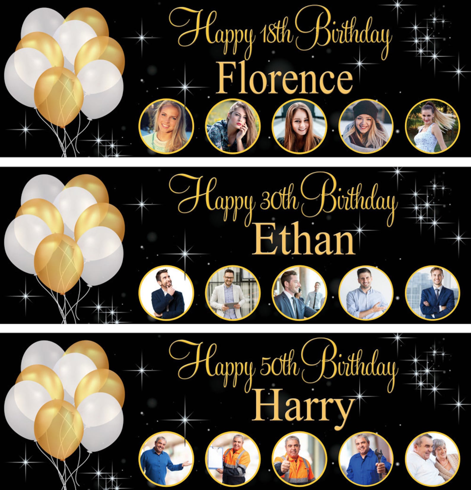 2 Personalised Birthday Banners Photo Adults Children Party Poster
