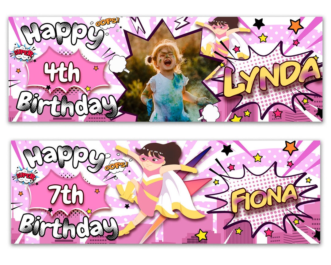 Personalised Rainbow Star Flower Birthday Banner - Pink & Blue Paper Decoration For Kids Parties