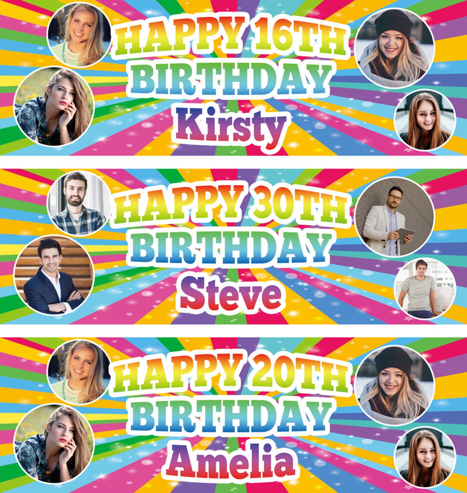2 Personalised Birthday Banners Photo Rainbow Stars Adults Kid Etsy