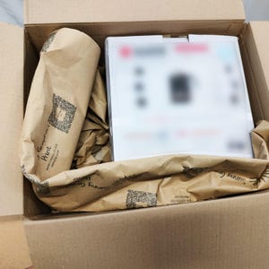 Personalised brown kraft paper roll void filling parcel wrapping branded package craft art your logo qr code promotion advertising marketing