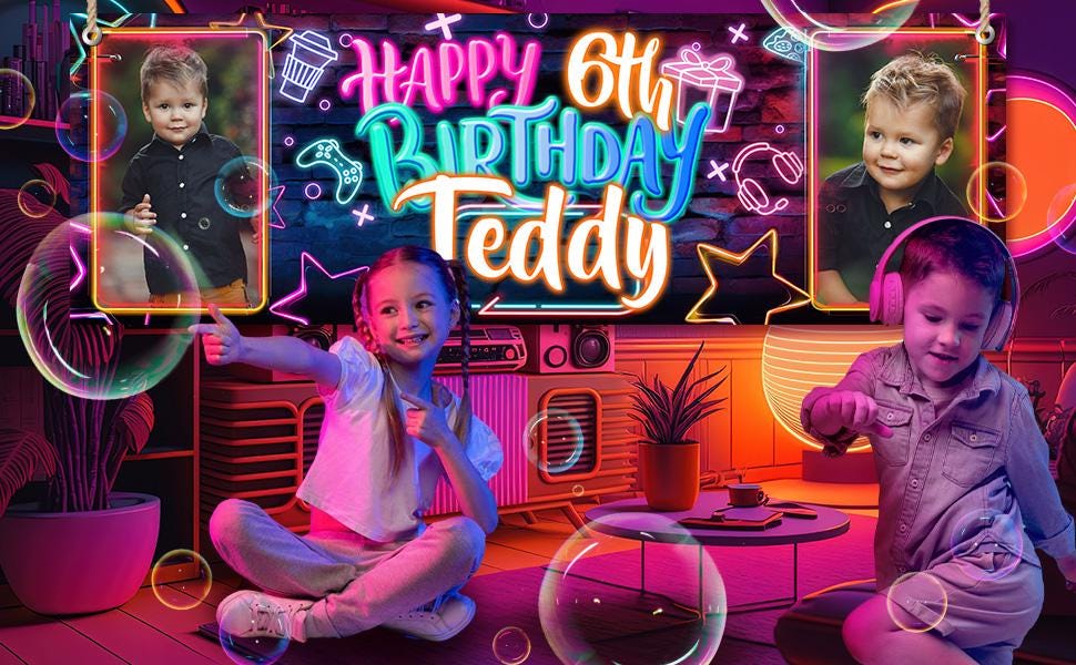 2 Striscioni Personalizzati Per Compleanno Con Foto E Nome - Sfondo Per Feste (0,6x1,8 M) - Interno/Esterno - 2