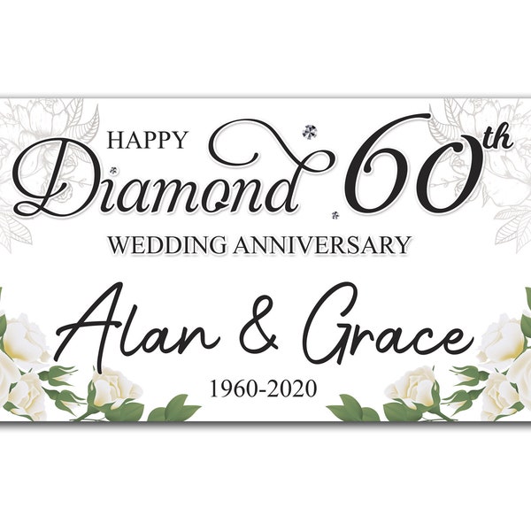 Gepersonaliseerde 60e diamanten bruiloft anniversay banner viering feest decoratie poster