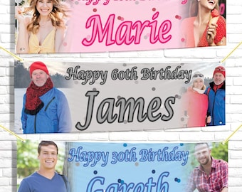 Personalised Photo Birthday Banner: Fabric Party Decoration (Any Age & Name)
